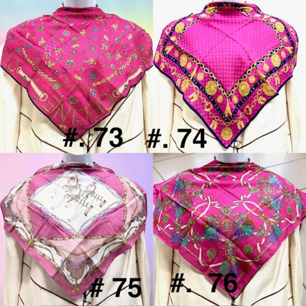 All 4 Sold-- Celine Paris MiniScarf/Handkerchief  Cotton/ 18"-19" Pink Purple